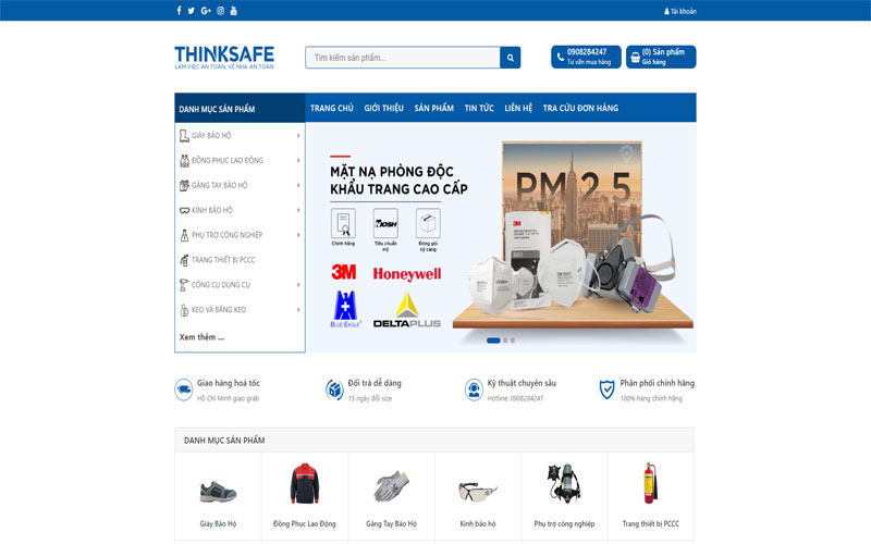 Giao diện mẫu thiết kế web dụng cụ bảo hộ lao động